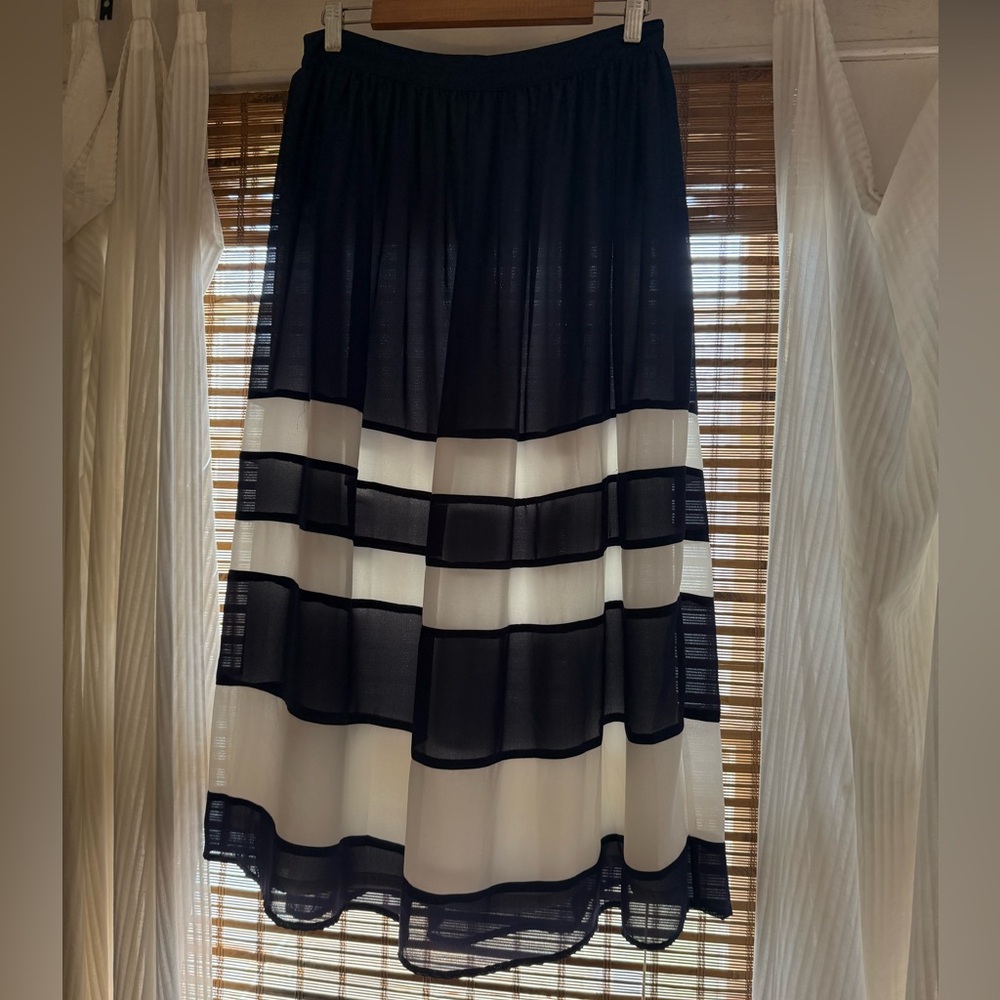 Anthropologie Navy and White Striped Midi Skirt - Picture 2 of 4